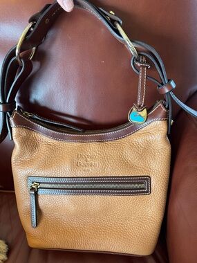 Dooney & Bourke Tan Pebbled Leather Hobo with Dark Brown Trim